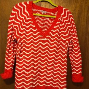 Orange and white striped 3/4 length sweater